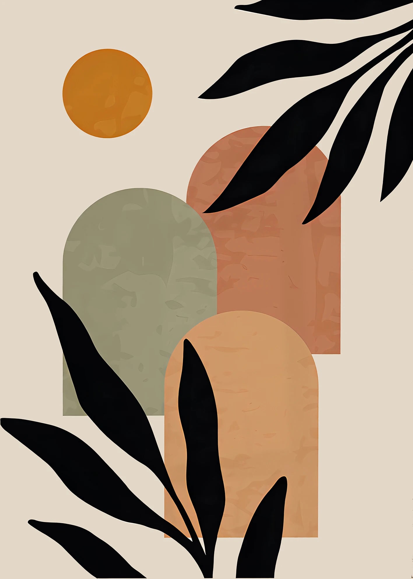 Lienzo Hojas Naranja Boho