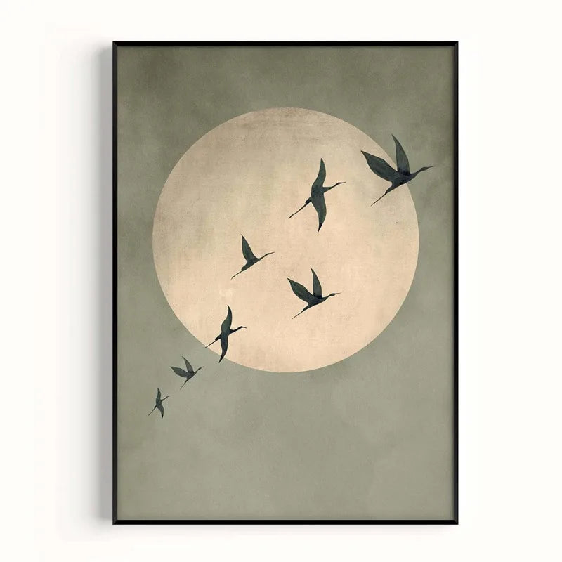 Lienzo Japandi Sol y Aves