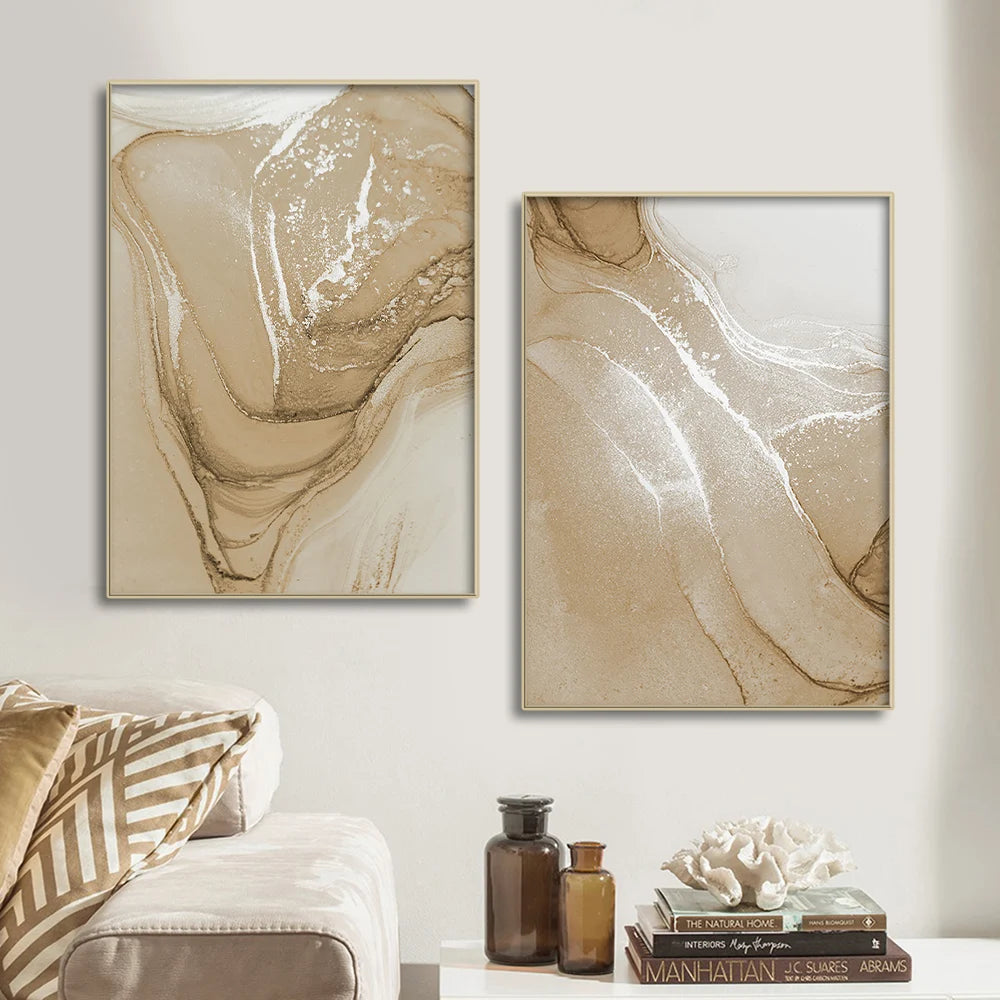 Tríptico Marbella - Abstracto Beige