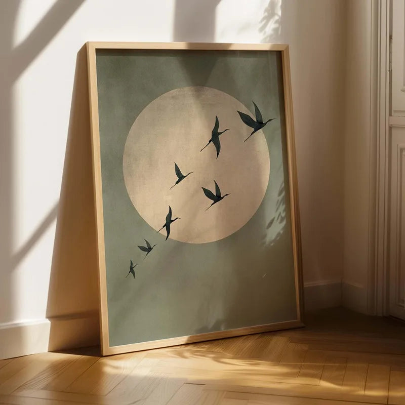 Lienzo Japandi Sol y Aves