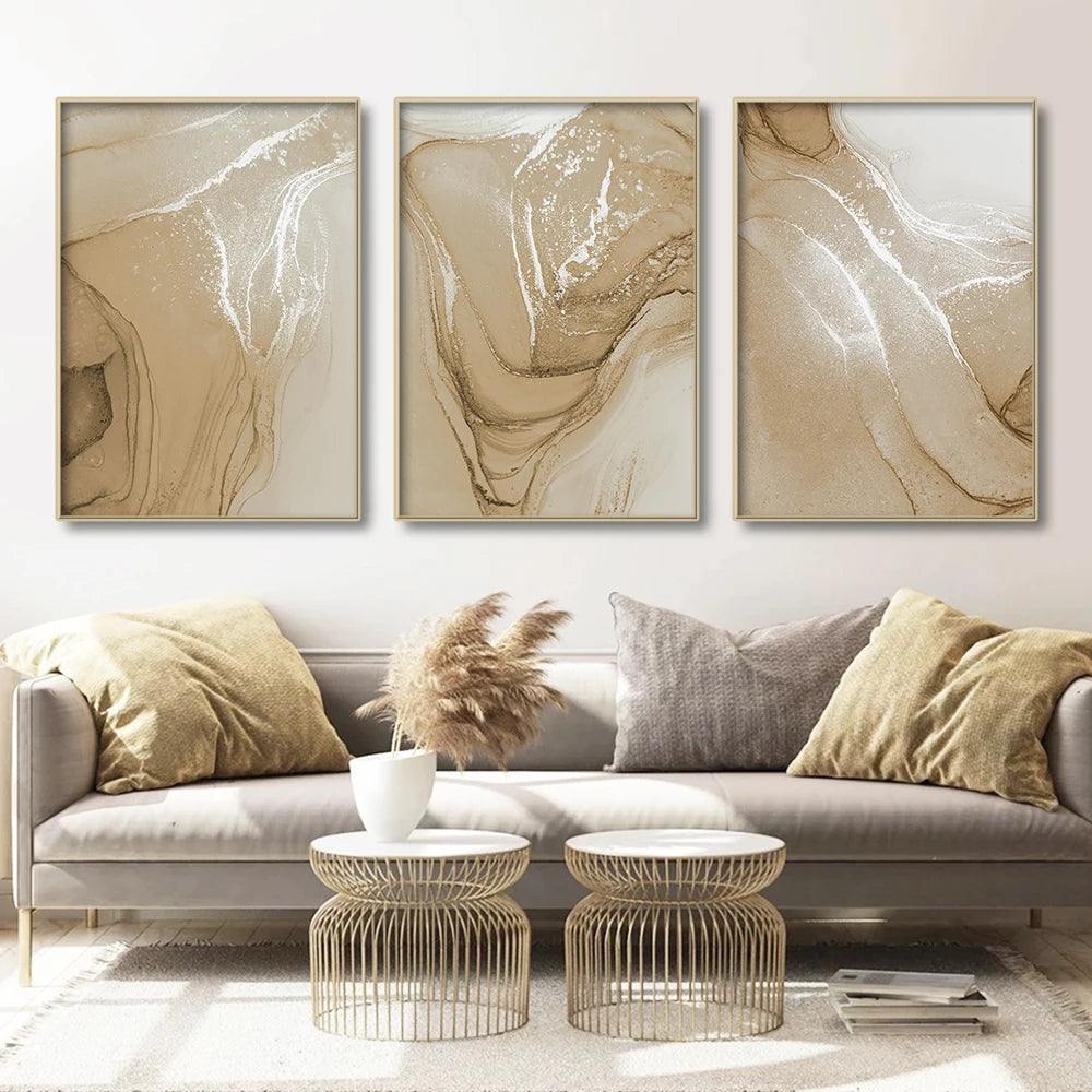 Tríptico Marbella - Abstracto Beige