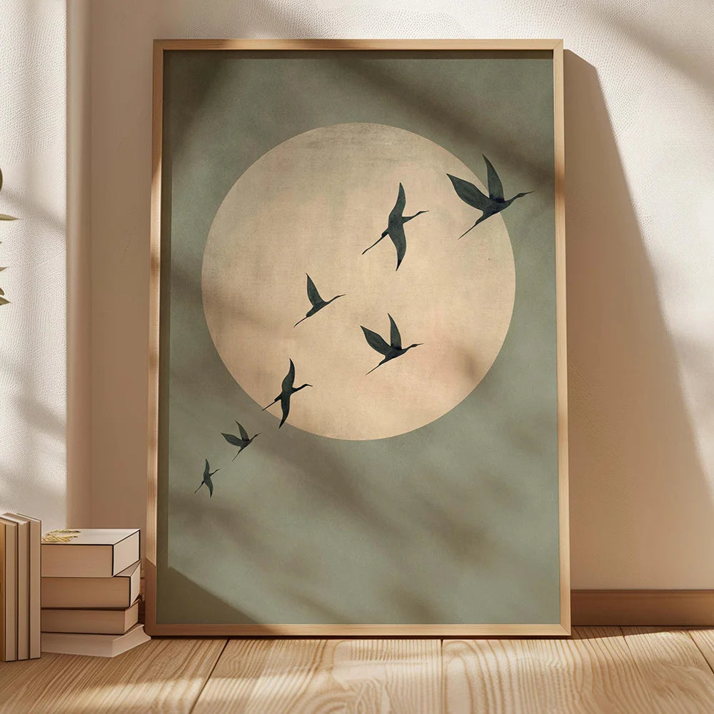 Lienzo Japandi Sol y Aves